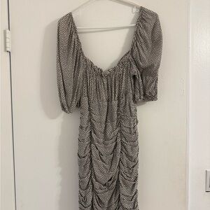 Zara Puff Sleeve Ruched Polka Dot Dress White and Black, Size Small, New with ta